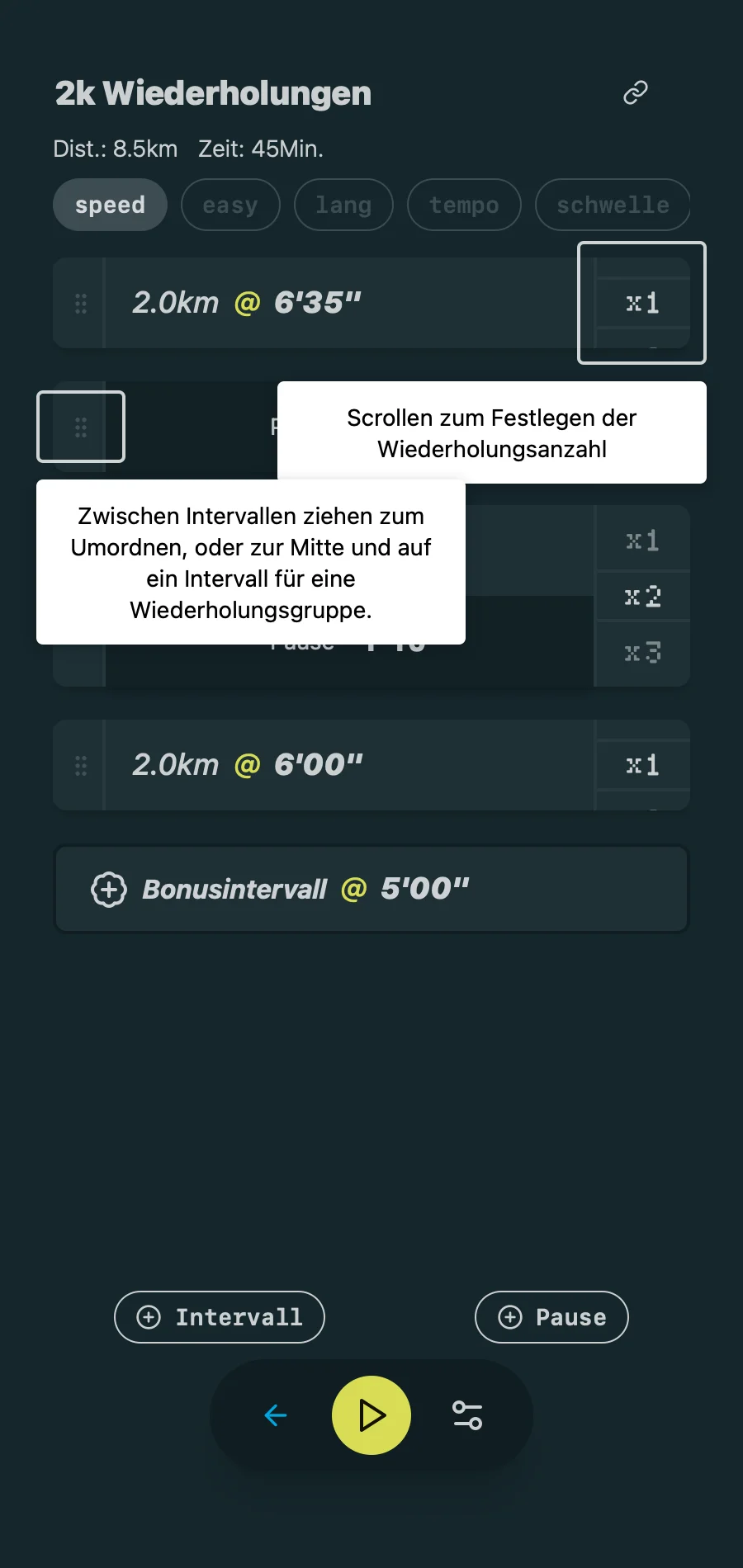 Workout Editor - Intervals