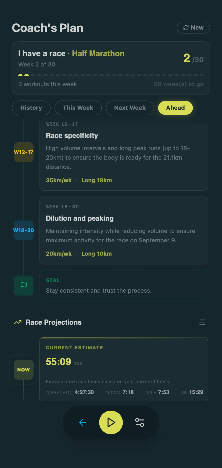 Coach Plan - Race Projections