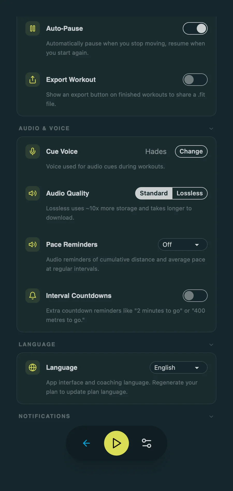 Voice Coach Settings