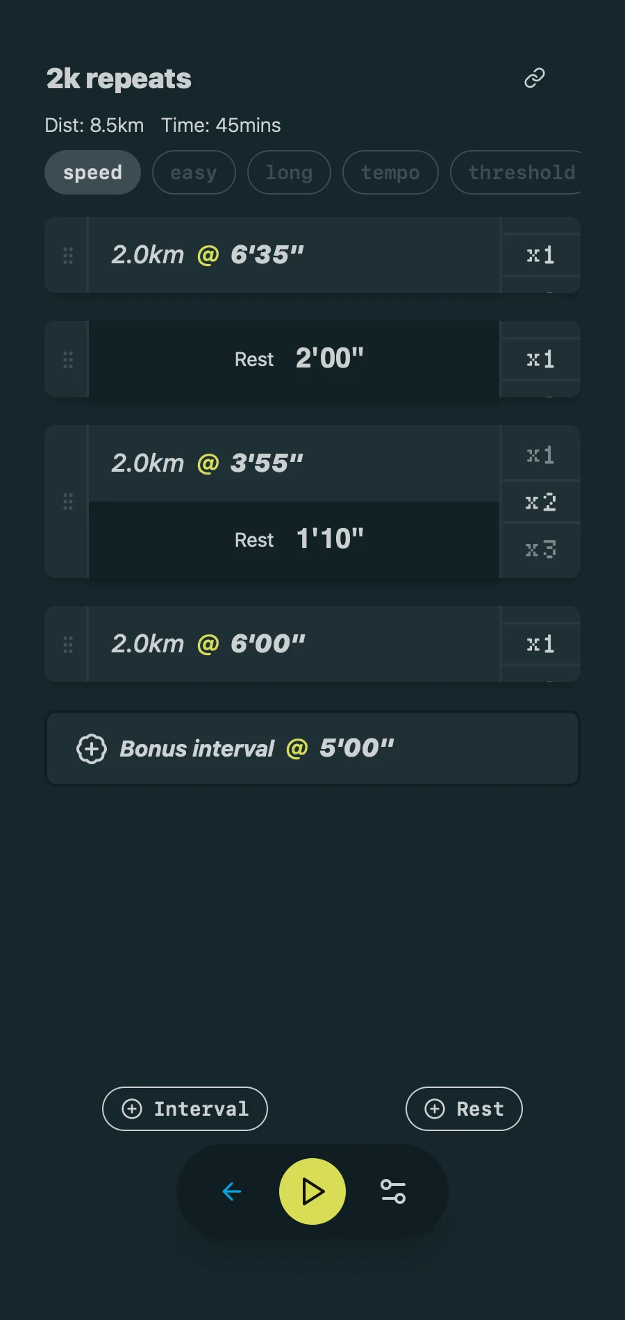 Pacing Run App Screenshot - Workout Detail