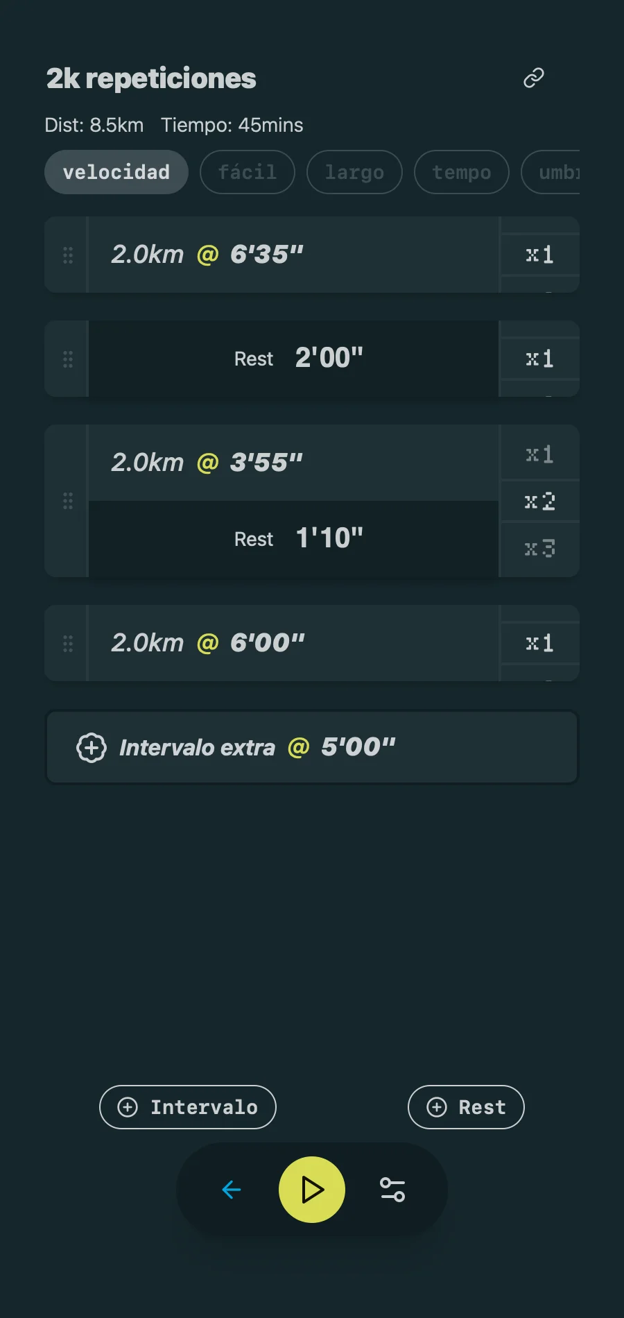 Pacing Run App Screenshot - Workout Detail