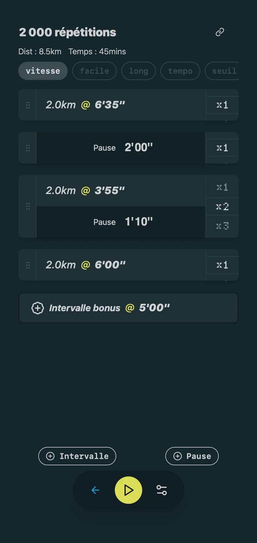 Pacing Run App Screenshot - Workout Detail