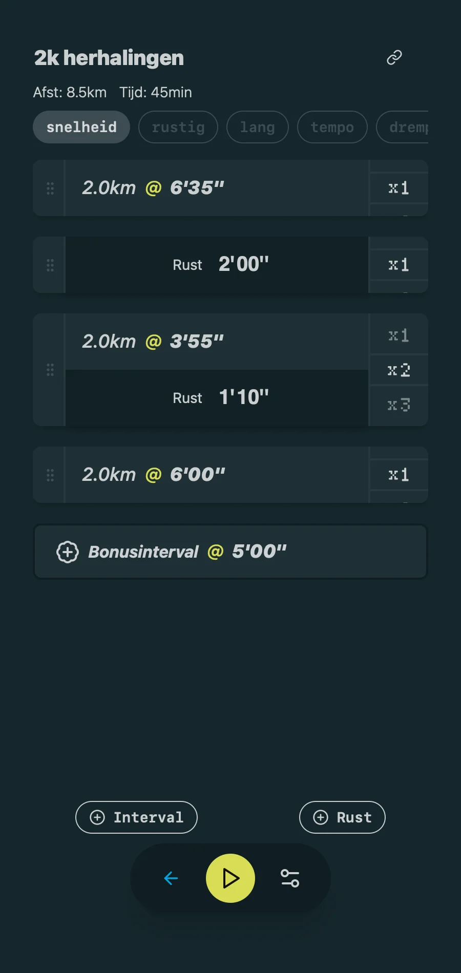 Pacing Run App Screenshot - Workout Detail
