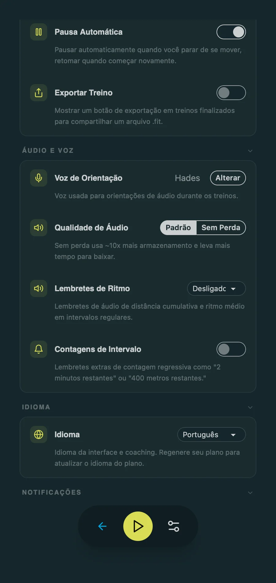 Voice Coach Settings