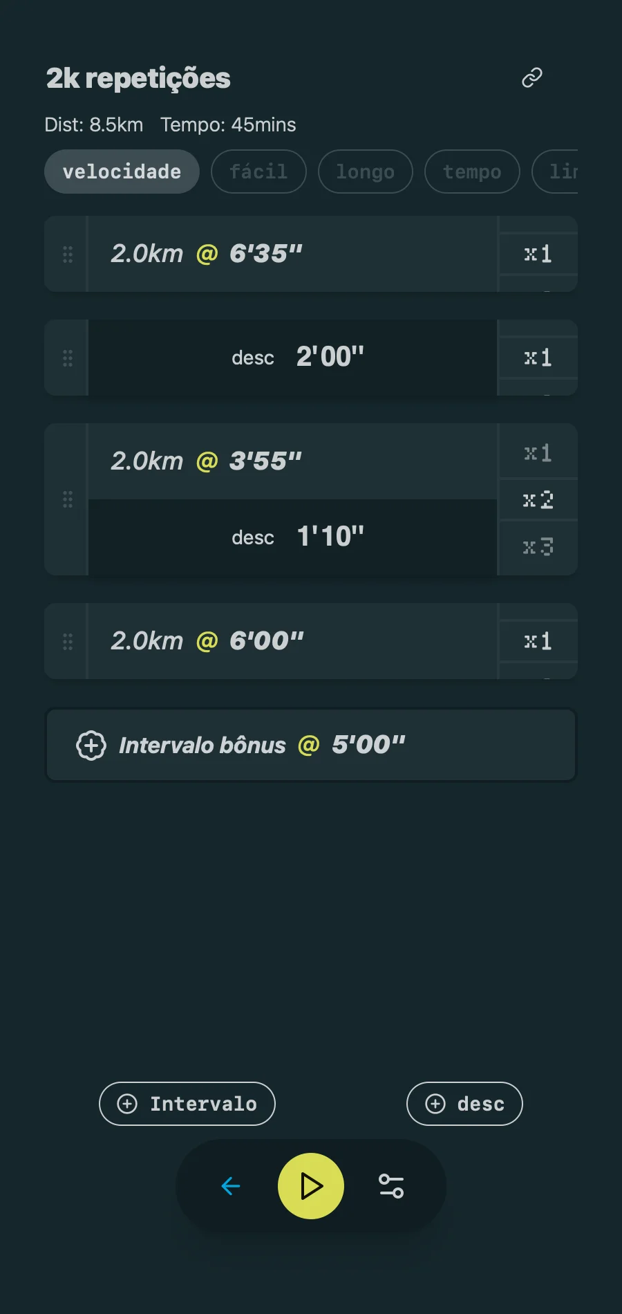 Pacing Run App Screenshot - Workout Detail