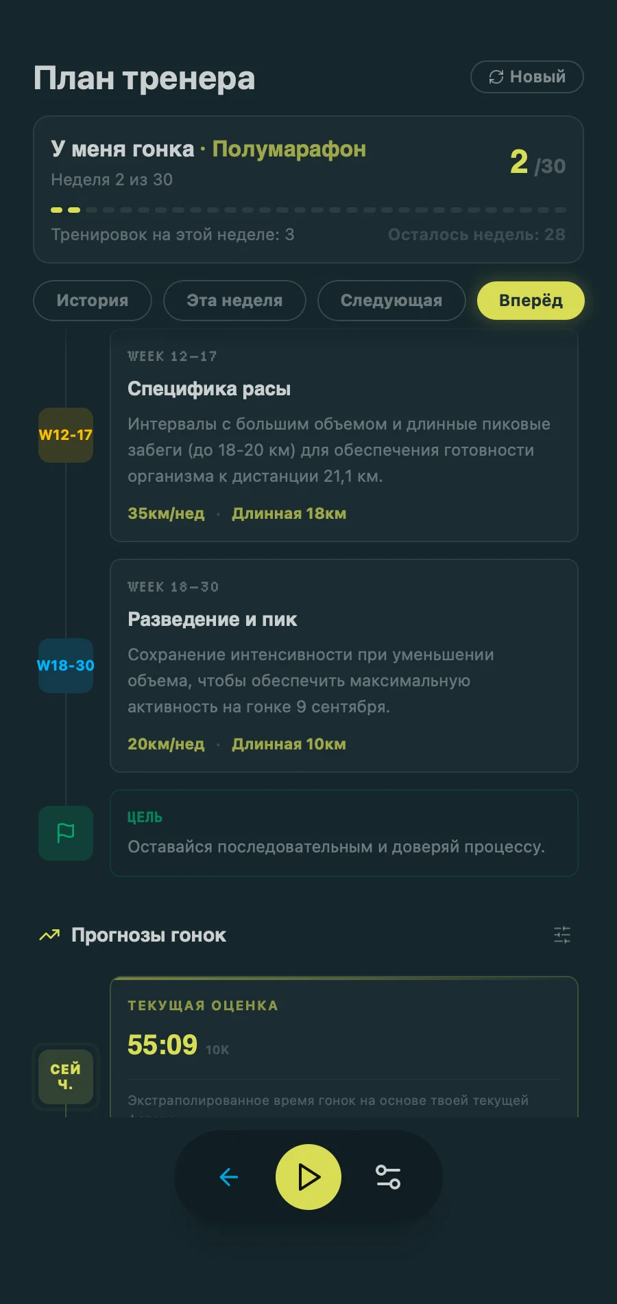 Coach Plan - Race Projections